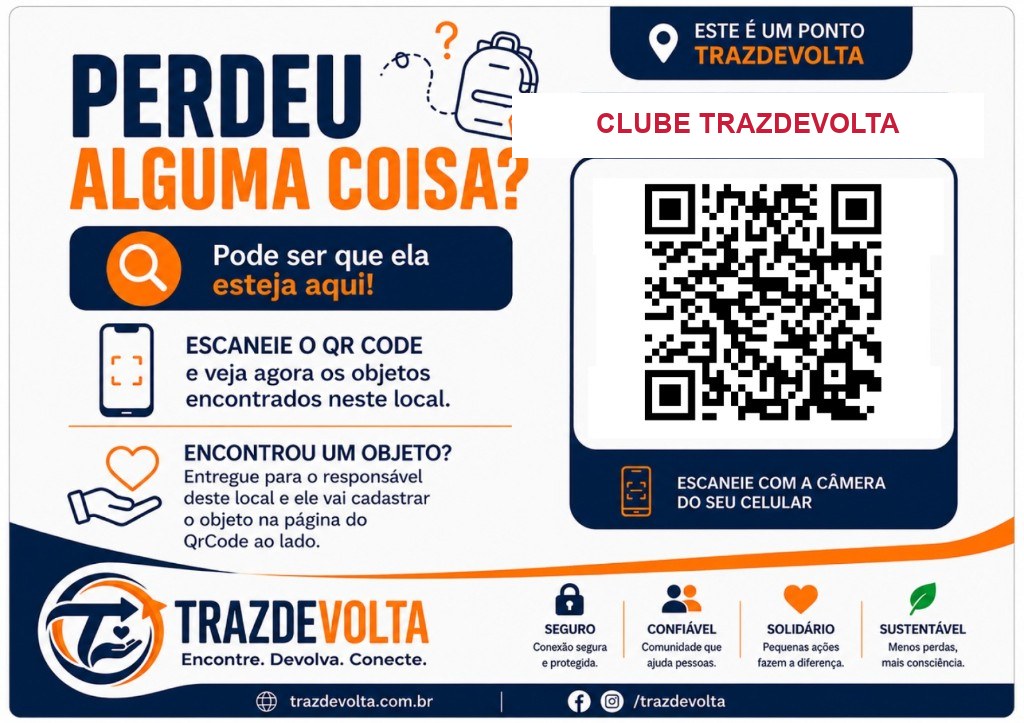 Modelo de placa com QR Code do Clube TrazDeVolta